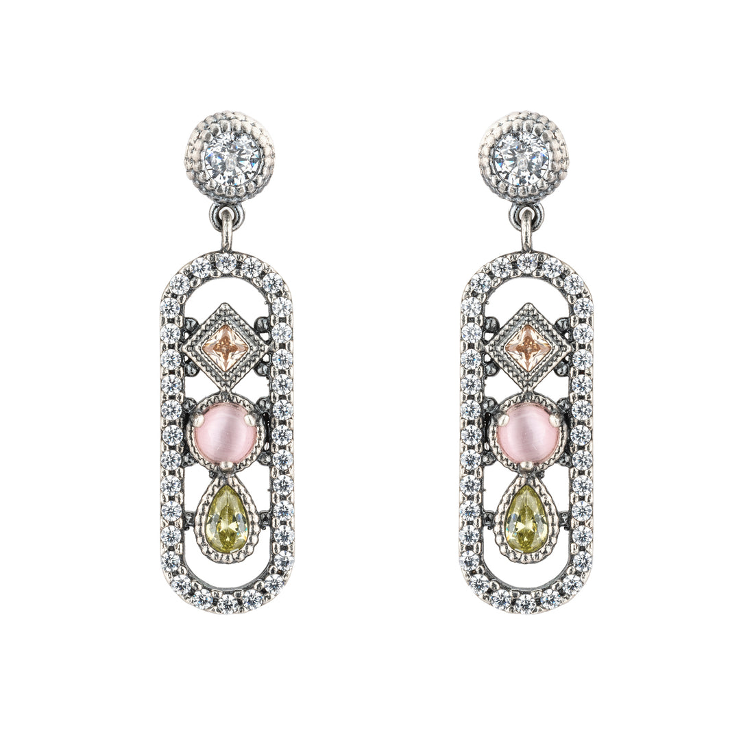FAT-77 PENDIENTES PLATA FÁTIMA, OJO DE GATO ROSA, CIRCONITAS