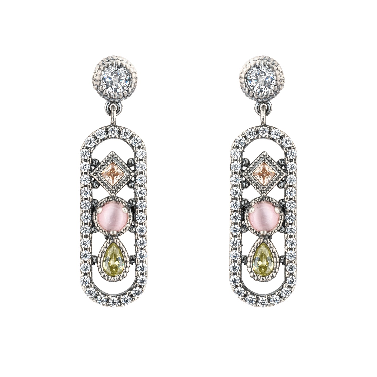FAT-77 PENDIENTES PLATA FÁTIMA, OJO DE GATO ROSA, CIRCONITAS