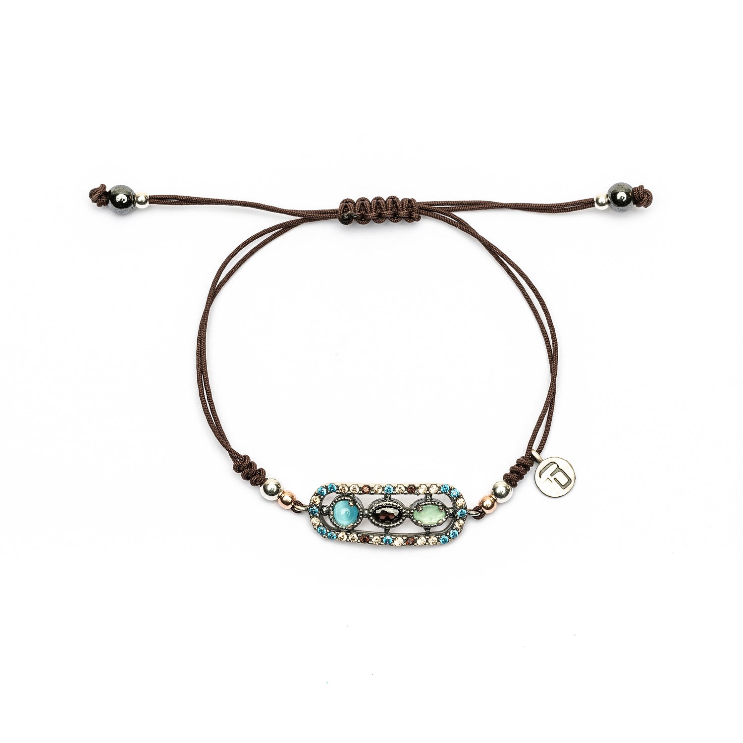 FAT-97 PULSERA MACRAMÉ PLATA FÁTIMA, CALCEDONIA, OJO DE GATO AZUL