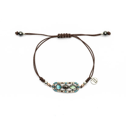 FAT-97 PULSERA MACRAMÉ PLATA FÁTIMA, CALCEDONIA, OJO DE GATO AZUL