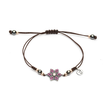 Pulsera Flor Circonitas Frida Plata Macramé