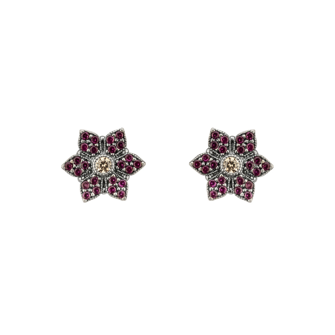 Pendientes Plata Botón Flor Circonitas Frida