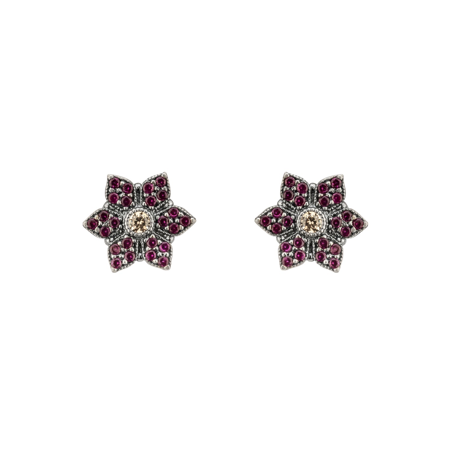 Pendientes Plata Botón Flor Circonitas Frida