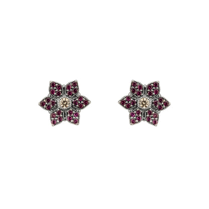 Pendientes Plata Botón Flor Circonitas Frida