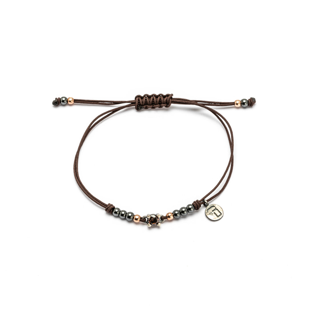 MA-478 PULSERA MACRAMÉ PLATA GRAPAS CIRCONITA BROWN, HEMATITES