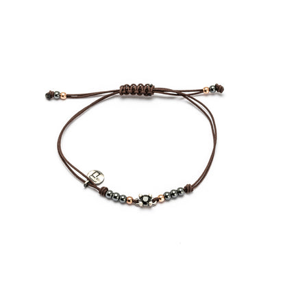 MA-480 PULSERA MACRAMÉ PLATA GRAPAS ESPINELA, HEMATITES