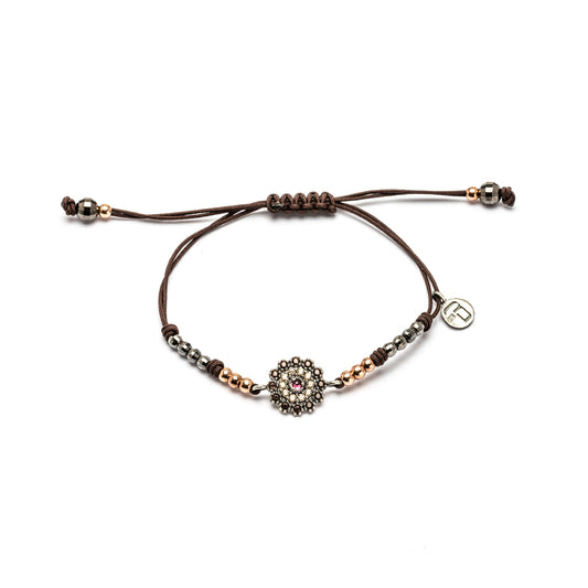MA-502 PULSERA MACRAMÉ GRANATE, ORLA CIRCO CAVA, BROWN
