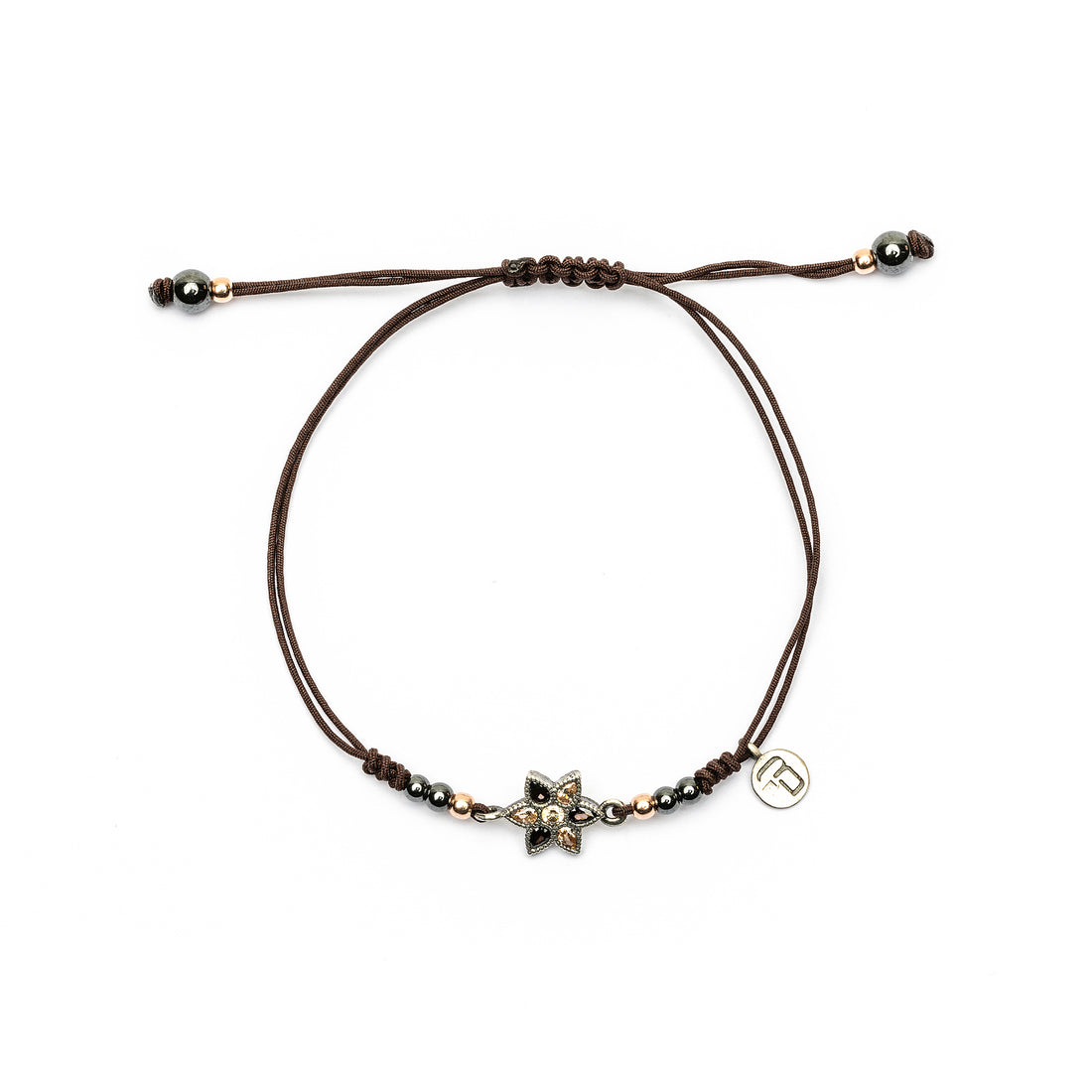 Pulsera macramé plata flor