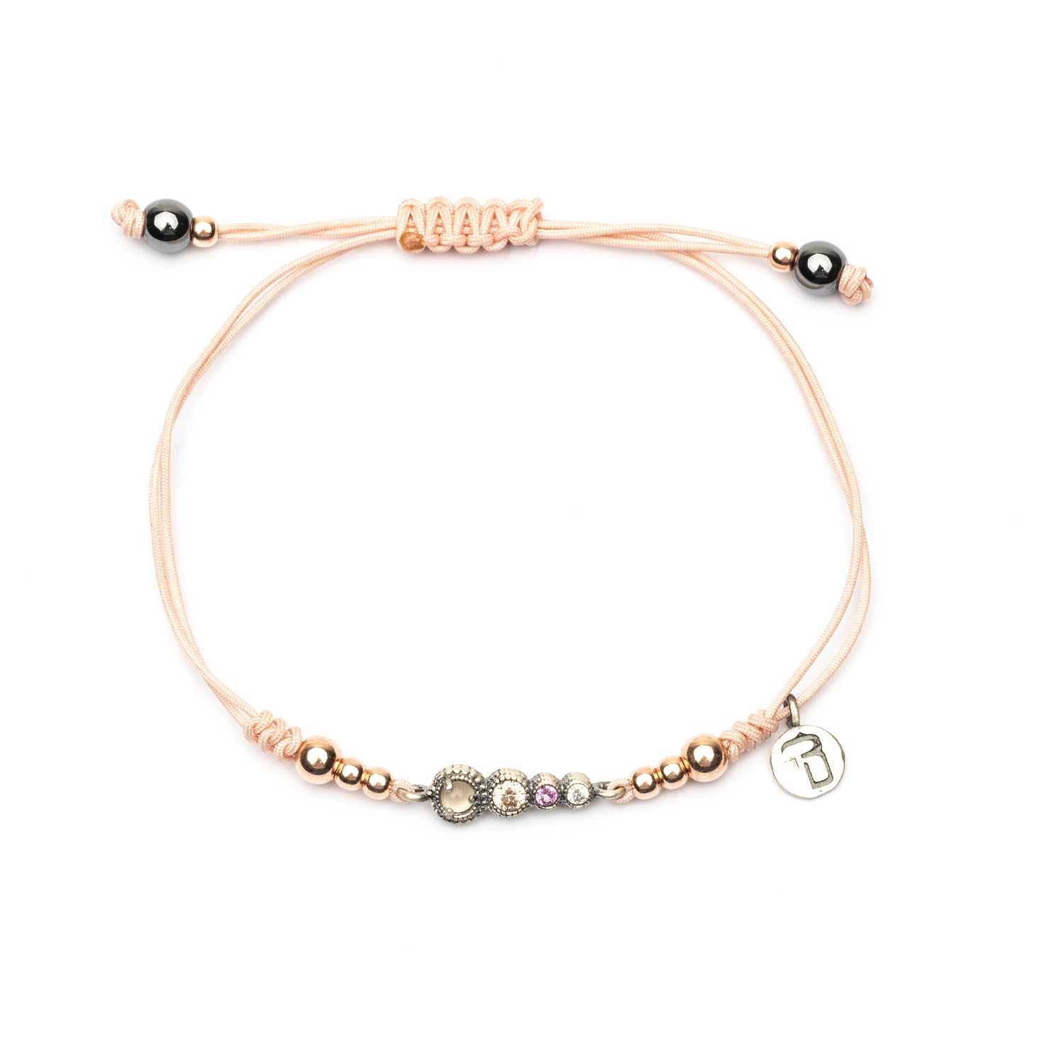 Pulsera Plata Macramé Ojo de Gato Salmón