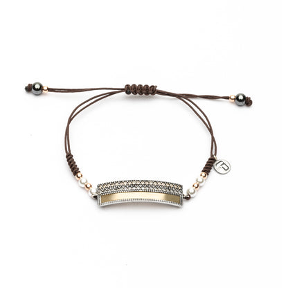 Pulsera Plata Bronce Macramé Rectangular