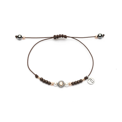 Pulsera Plata Macramé Circonita Perlas