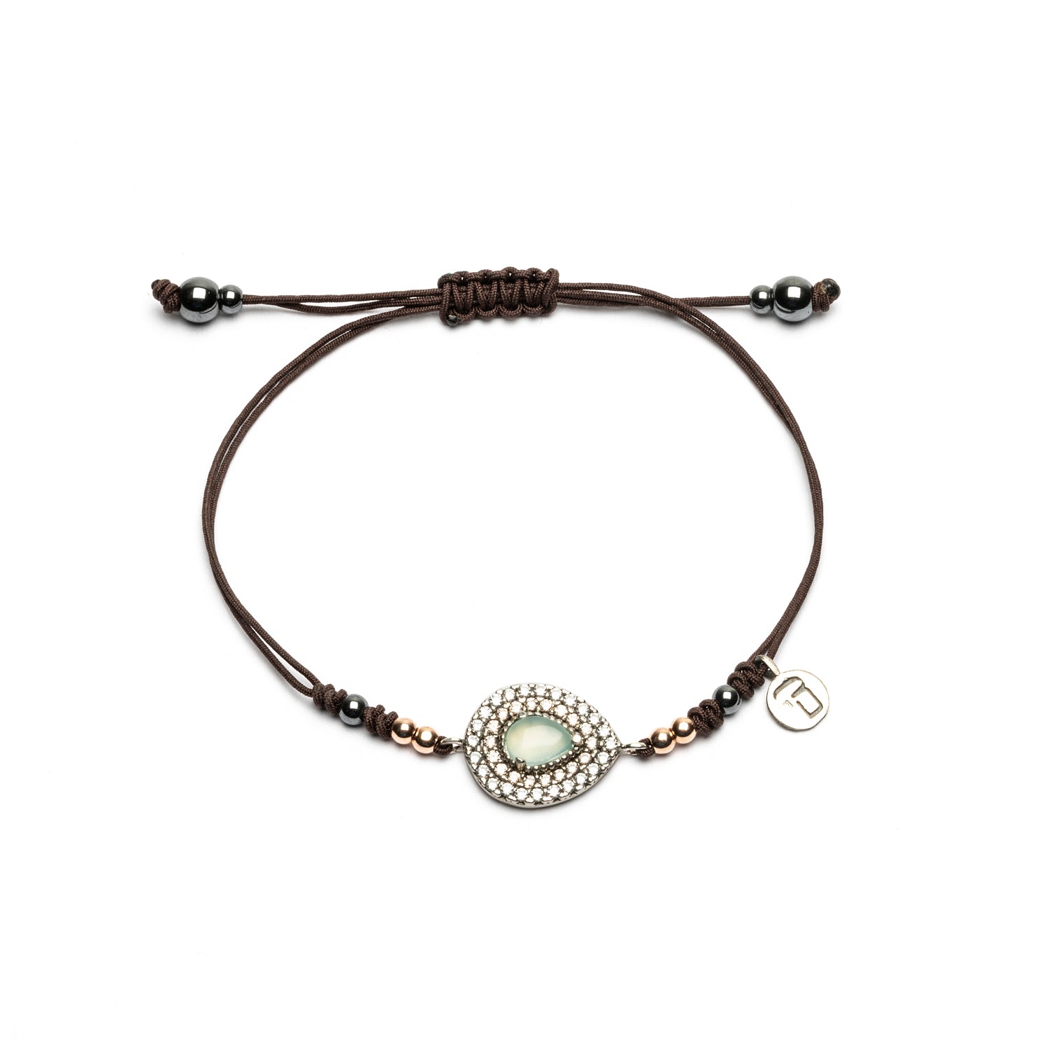 Silver Macrame Bracelet with Chalcedony and Cubic Zirconia Border