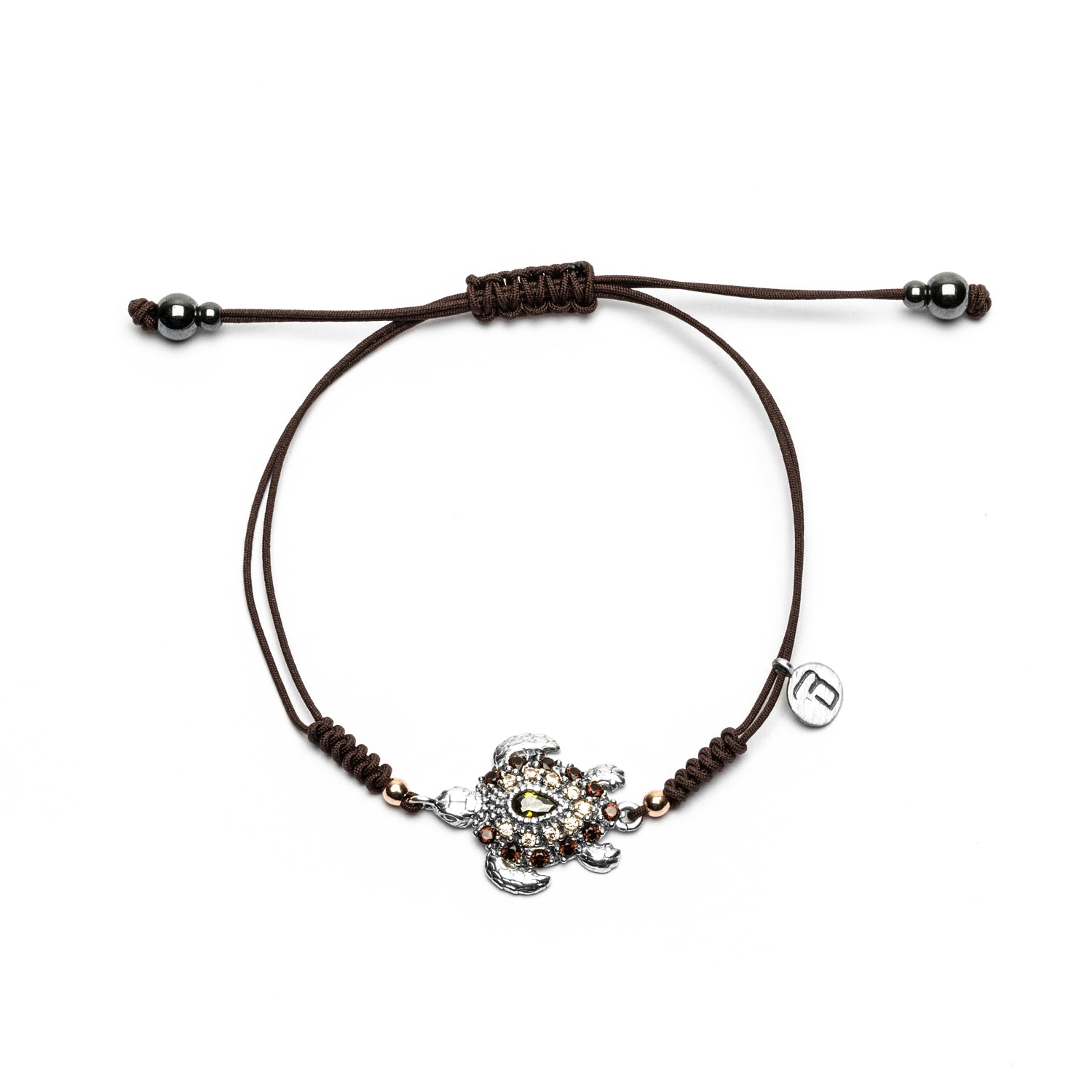 Silver Macrame Turtle Bracelet with Cubic Zirconia
