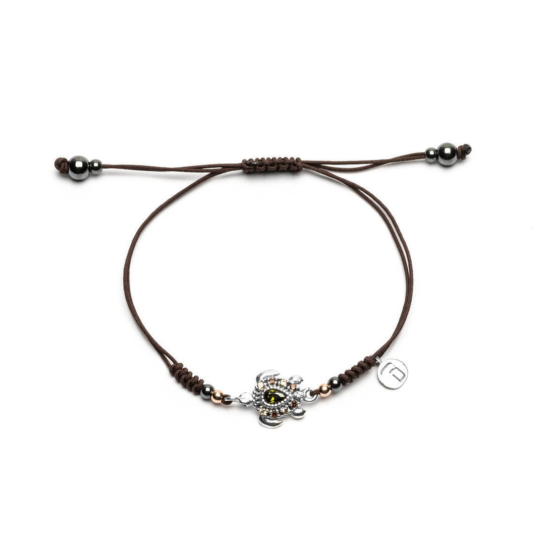 Pulsera Plata Macramé Tortuga Pequeña Circonitas