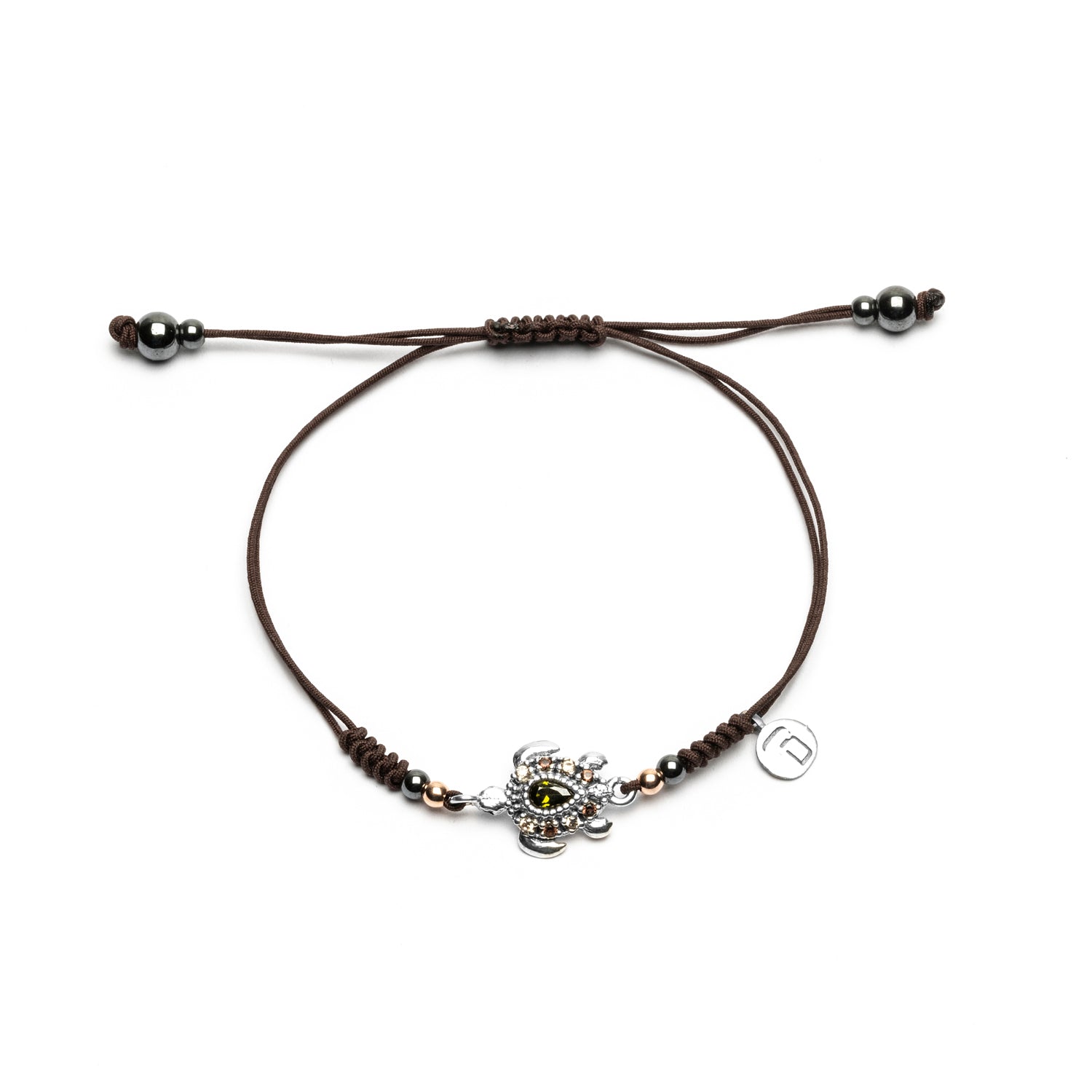 Pulsera Plata Macramé Tortuga Pequeña Circonitas