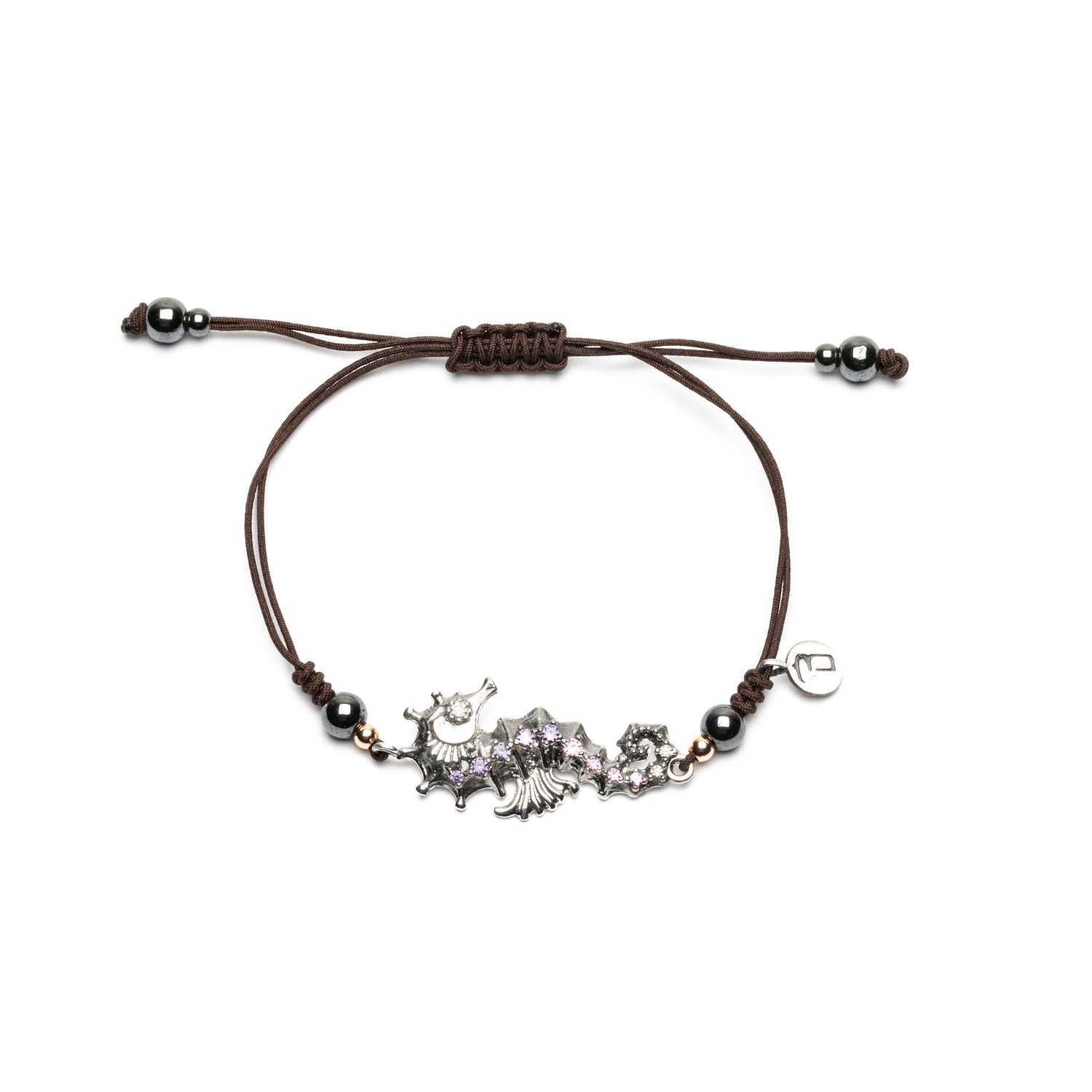Large Seahorse Macrame Silver Bracelet