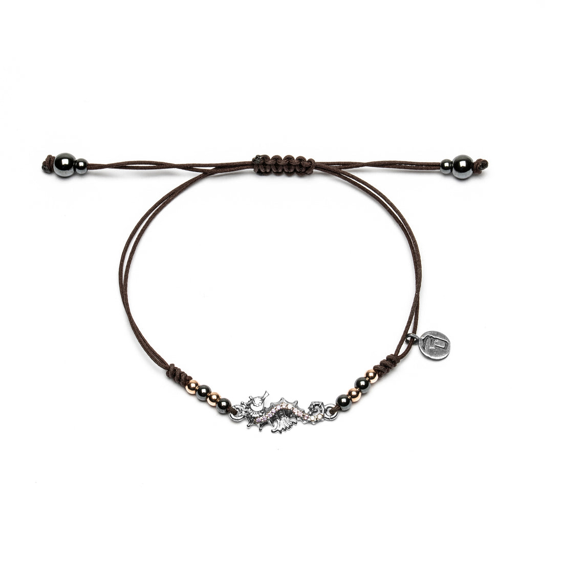 Pulsera Plata Macramé Caballito de Mar Pequeño