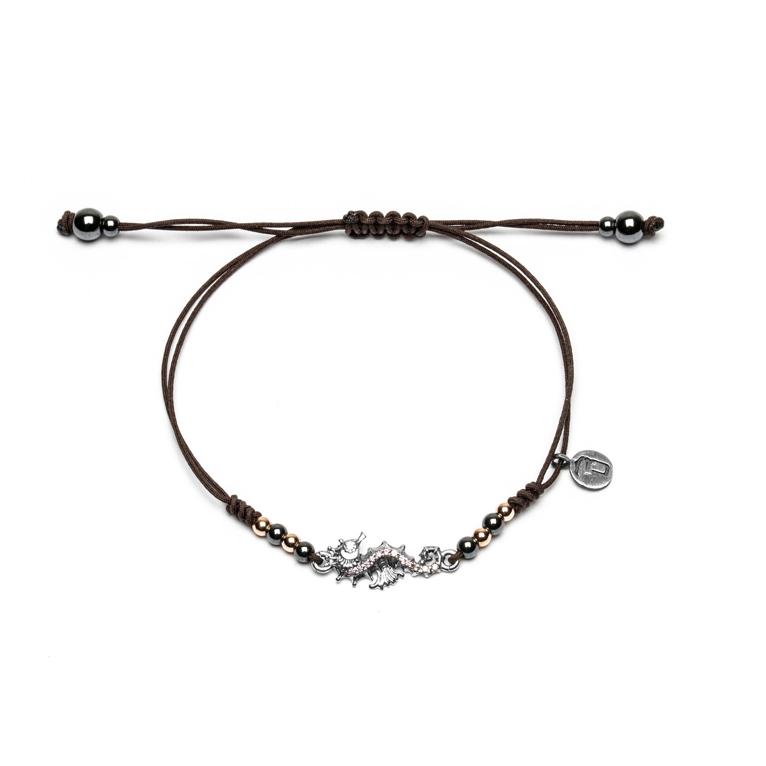 Pulsera Plata Macramé Caballito de Mar Pequeño