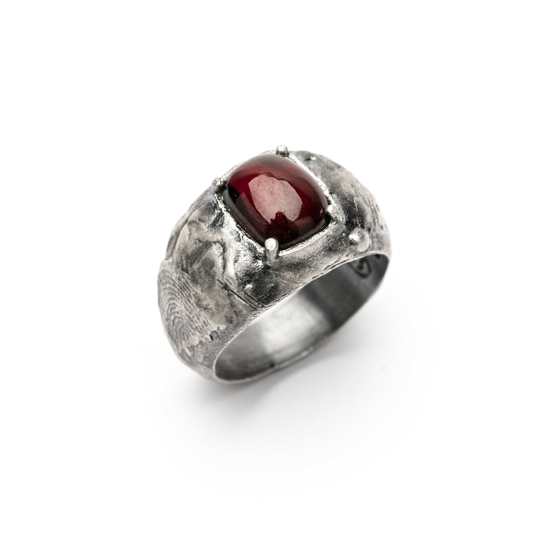 Anillo Plata Granate Rectangular