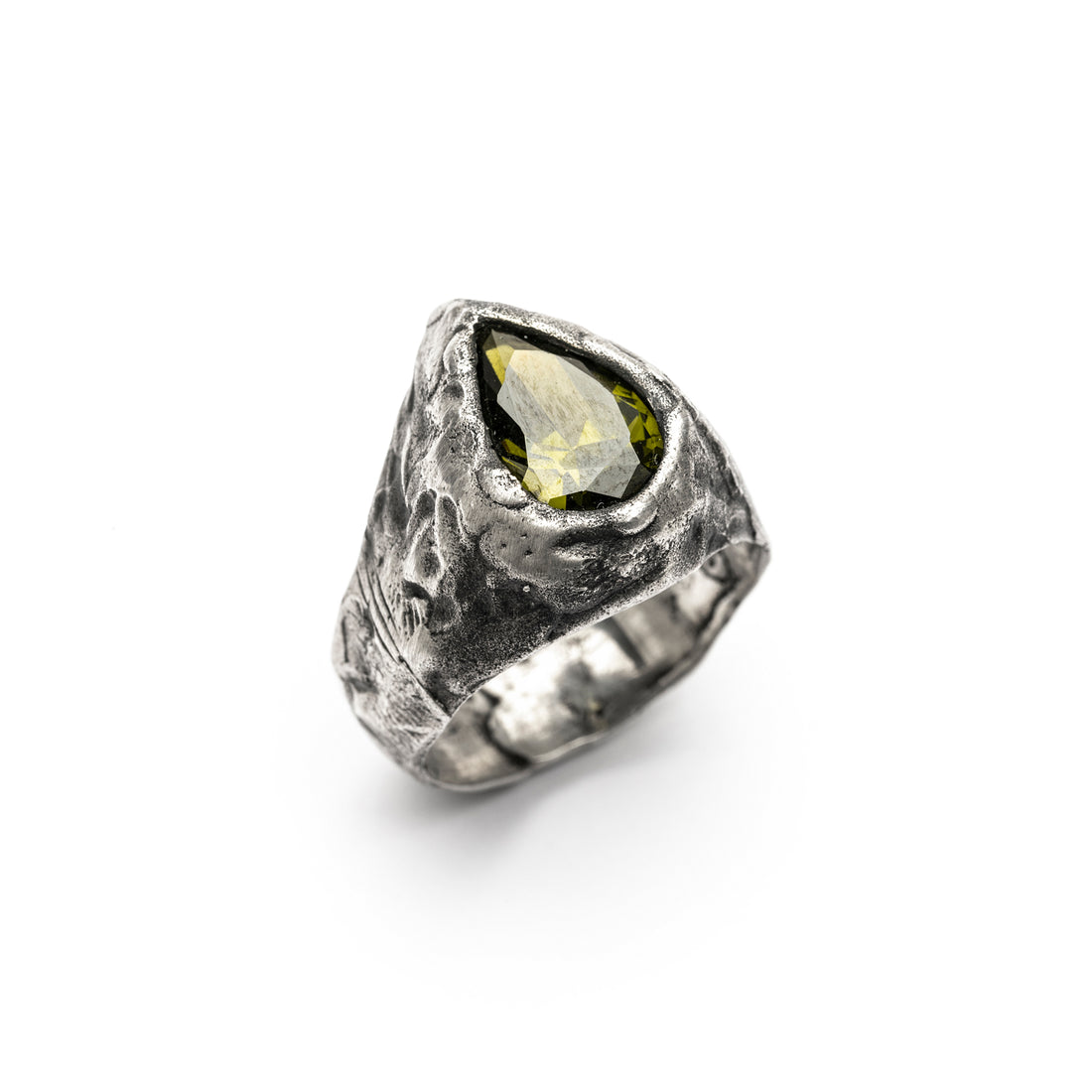 Anillo Plata Gota Circonita Verde