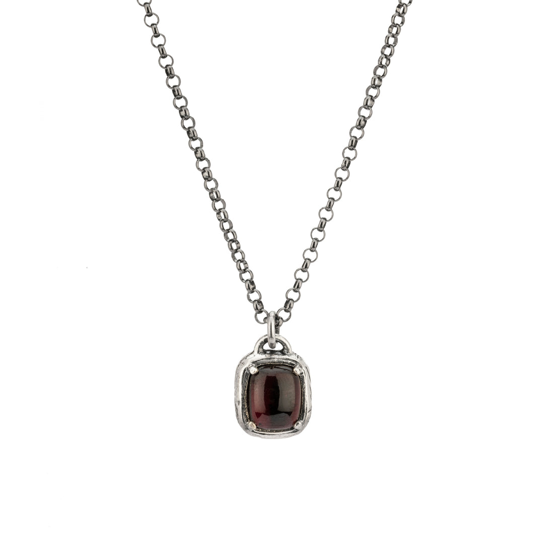 Colgante Plata Granate Rectangular
