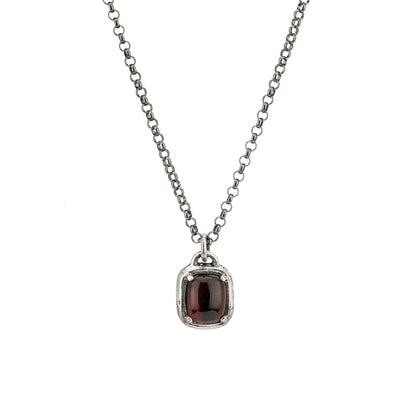 Colgante Plata Granate Rectangular