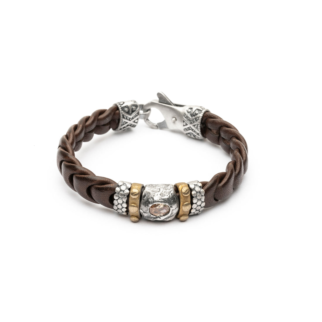 Pulsera Cuero Plata y Bronce Cava