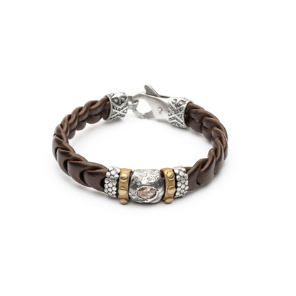 Pulsera Cuero Plata y Bronce Cava