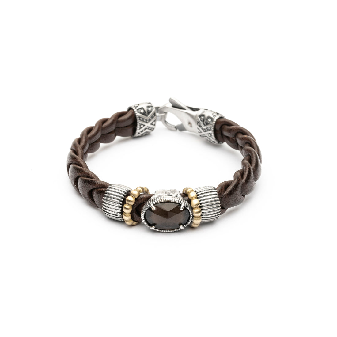 Pulsera Cuero Plata y Bronce Fumé