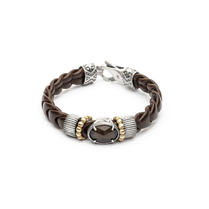 Pulsera Cuero Plata y Bronce Fumé