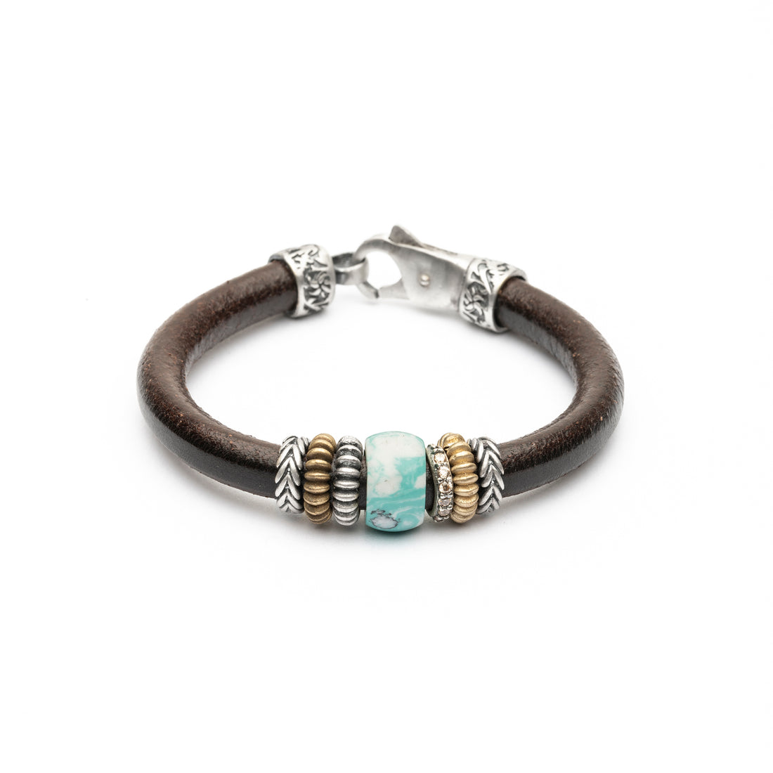 Pulsera Cuero Plata y Bronce