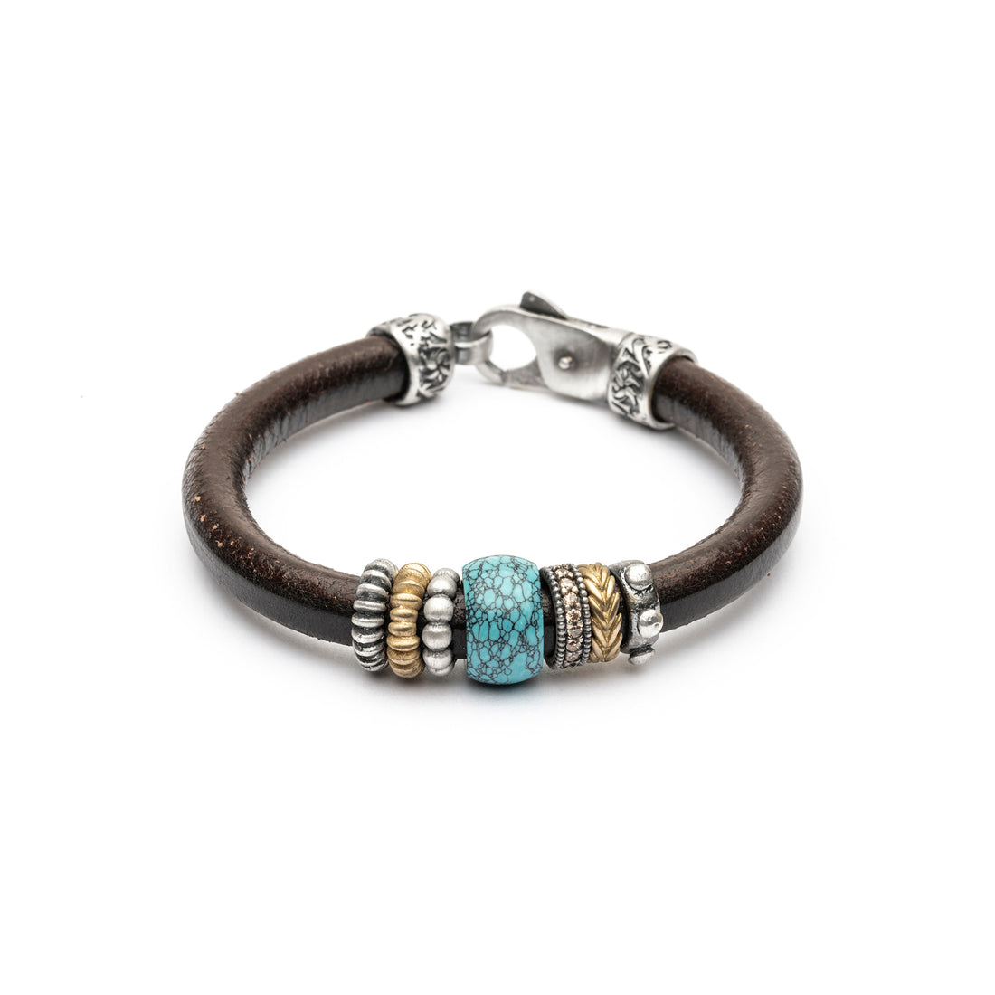 Pulsera Cuero Plata y Bronce