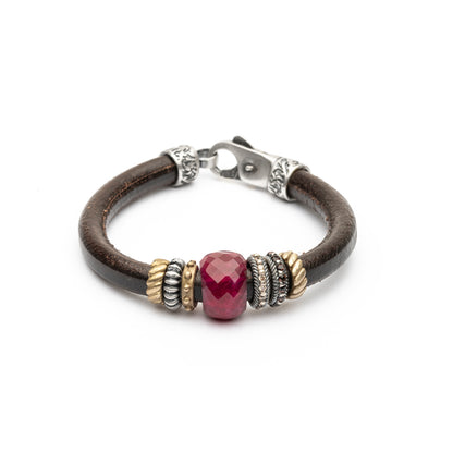 Pulsera Cuero Plata y Bronce