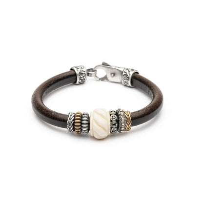 Pulsera Cuero Plata y Bronce