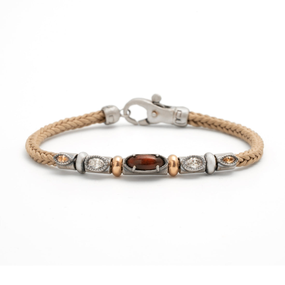 Pulsera plata, ojo de tigre rojo