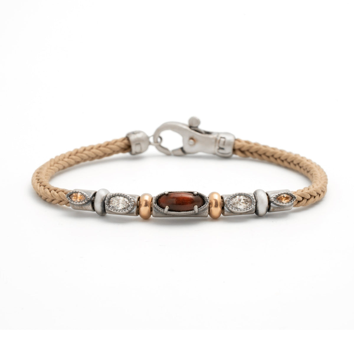 Pulsera plata, ojo de tigre rojo