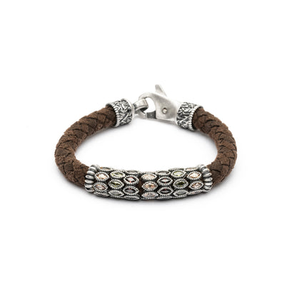 Pulsera Cuero Plata Circonitas Navettes