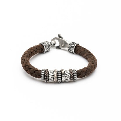 Pulsera Cuero Plata Aros Circonitas