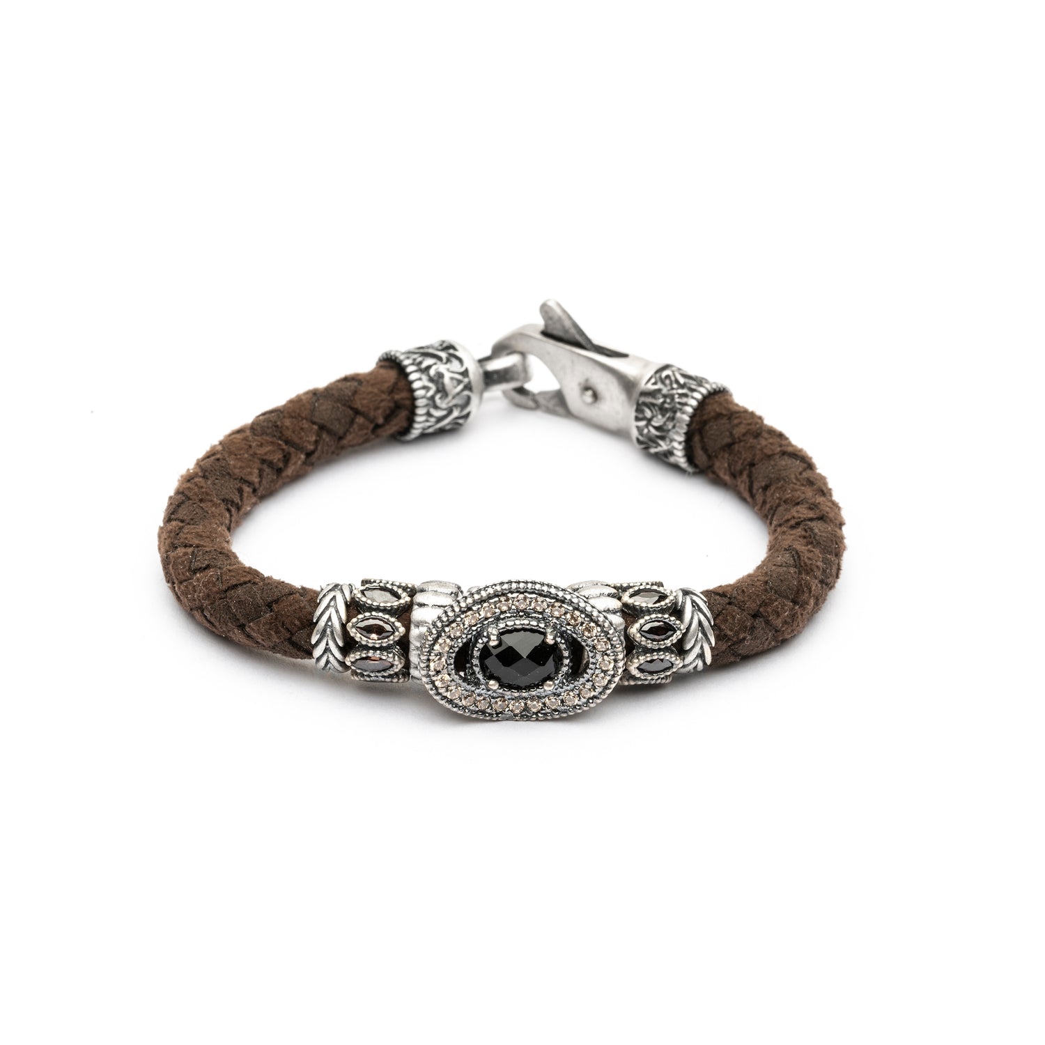 Pulsera Cuero y Plata Circonitas