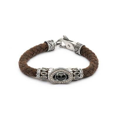 Pulsera Cuero y Plata Circonitas