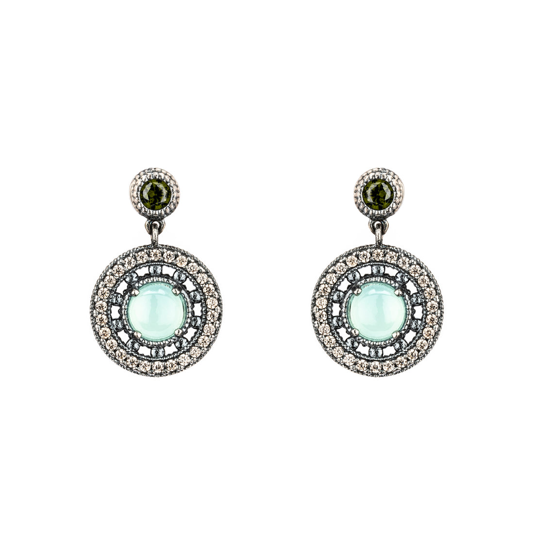 P1050 PENDIENTES PLATA, CALCEDONIA, CIRCONITAS CAVA