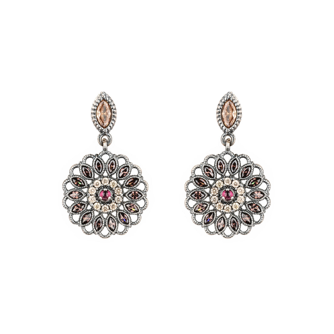 P1081 PENDIENTES PLATA, GRANATE, CIRCO CAVA, BROWN