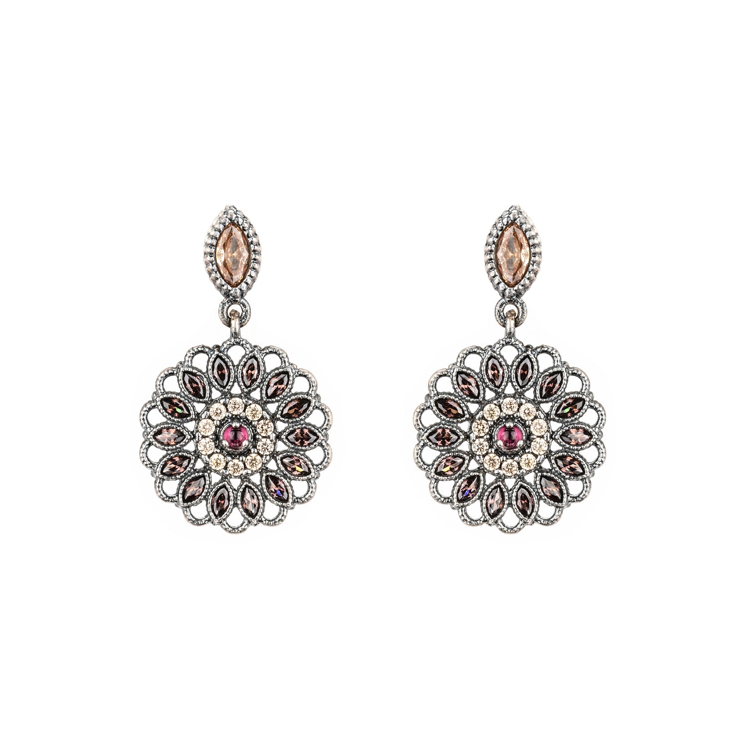P1081 PENDIENTES PLATA, GRANATE, CIRCO CAVA, BROWN
