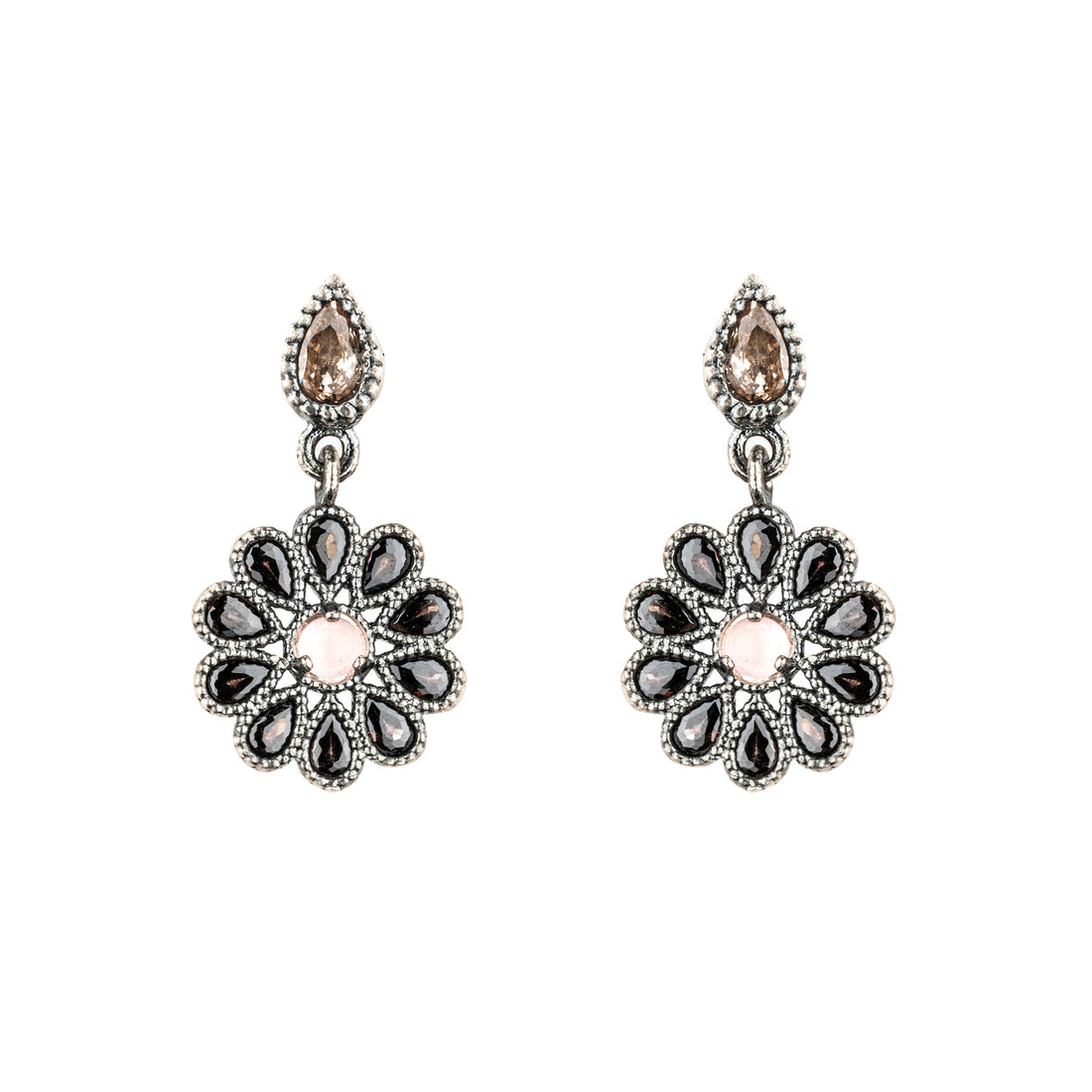 P1085 PENDIENTES PLATA, OJO DE GATO ROSA, PERAS CIRCO BROWN