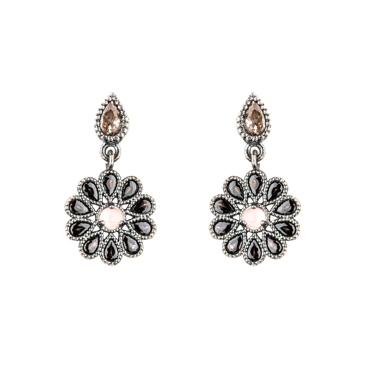 P1085 PENDIENTES PLATA, OJO DE GATO ROSA, PERAS CIRCO BROWN