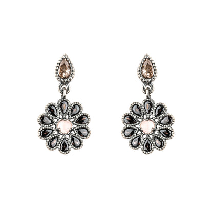 P1085 PENDIENTES PLATA, OJO DE GATO ROSA, PERAS CIRCO BROWN