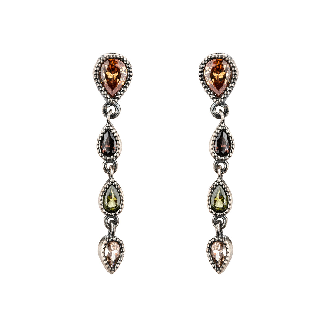 P1087 PENDIENTES, PERAS CIRCONITAS CAVA, BROWN, VERDE