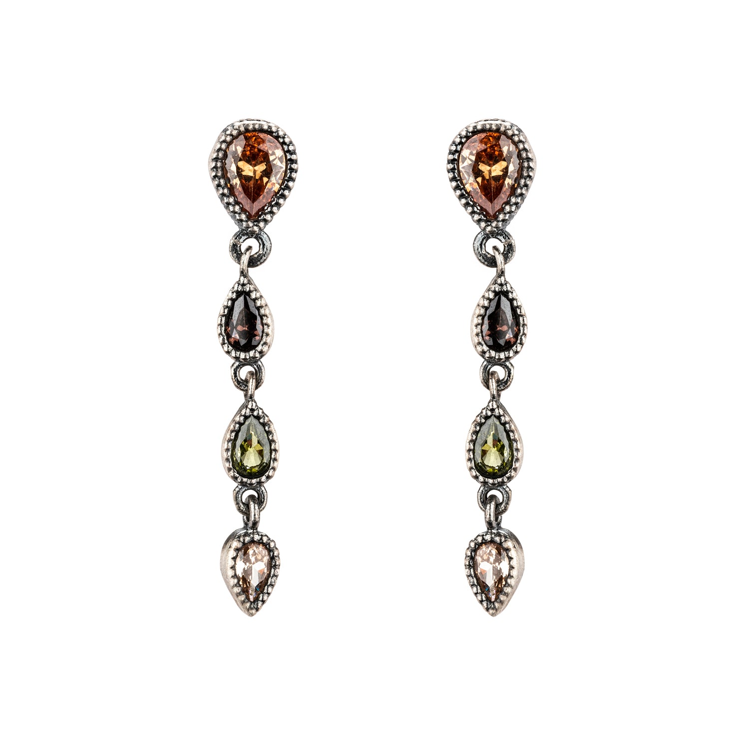 P1087 PENDIENTES, PERAS CIRCONITAS CAVA, BROWN, VERDE