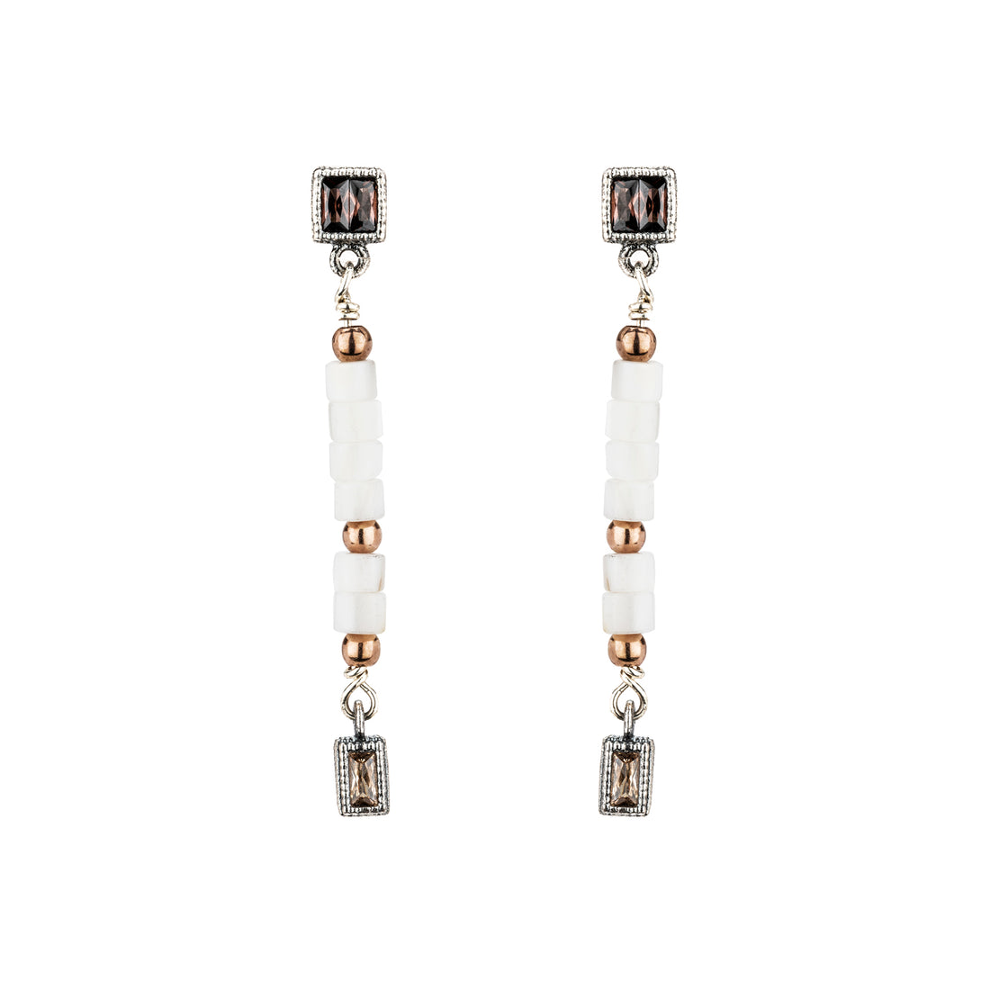 P1098 PENDIENTES PLATA, NÁCAR, BAGUETTE CIRCONITA CAVA