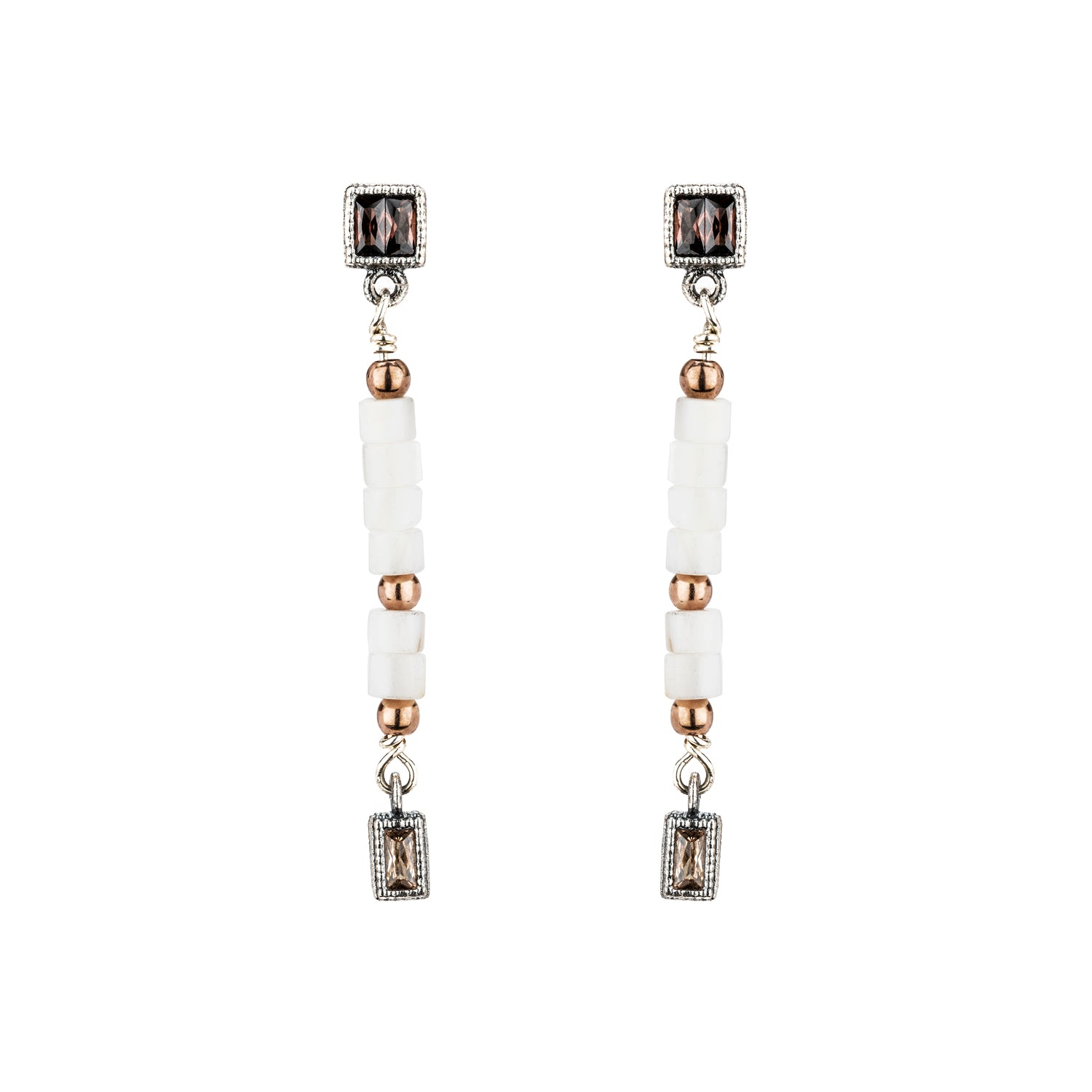 P1098 PENDIENTES PLATA, NÁCAR, BAGUETTE CIRCONITA CAVA